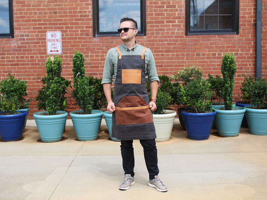 Waxed Canvas and Leather Apron - Dark Chocolate Apron - olpr.