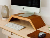 Monitor Stand of Wood and Leather - Tan Computer Monitor Stands - olpr.