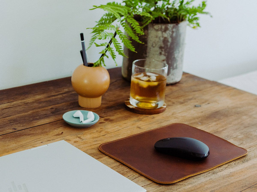  Distressed Cognac Leather Desk Pad Men, Handmade Mat