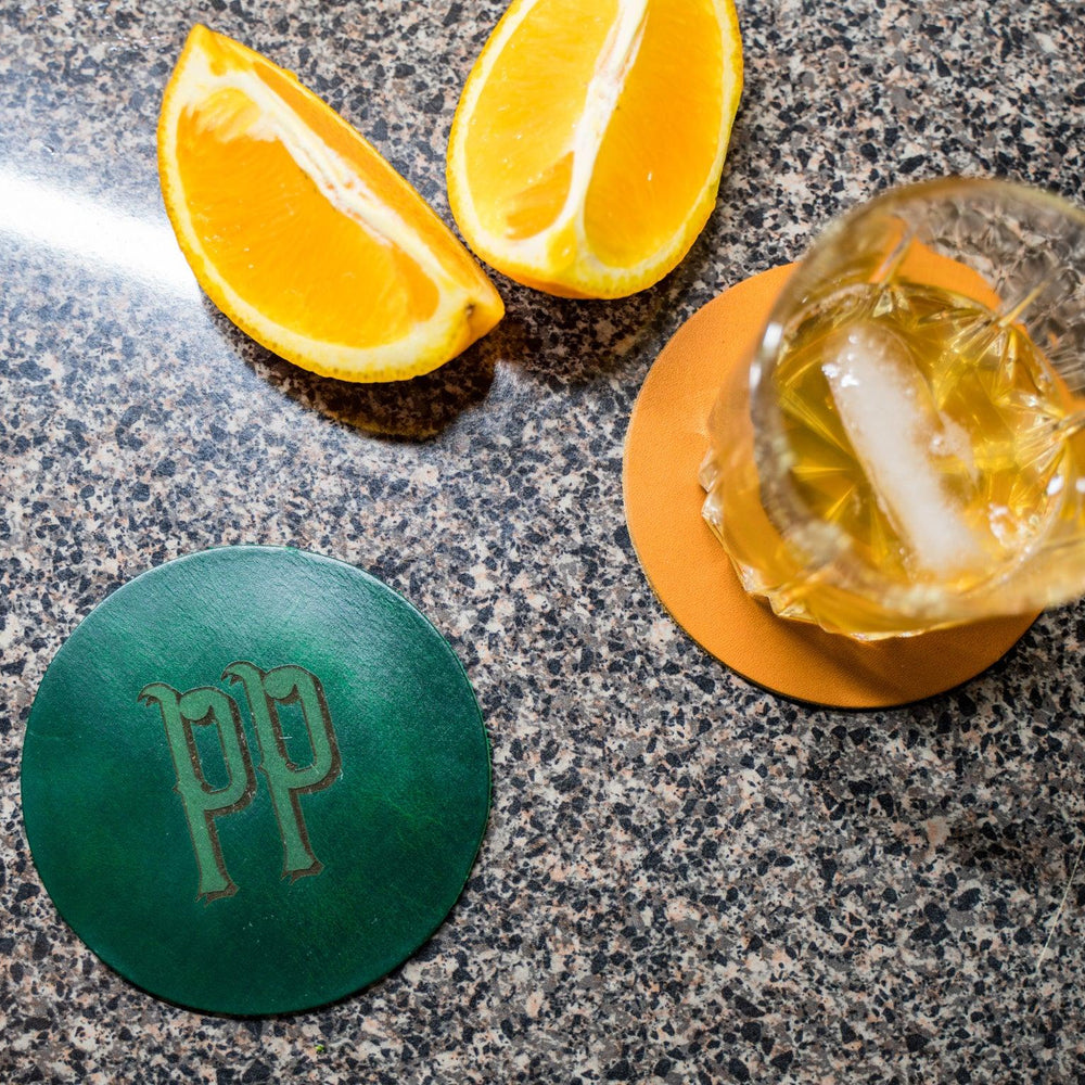 Milwaukee Leather Coaster Set - Emerald Green  - olpr.