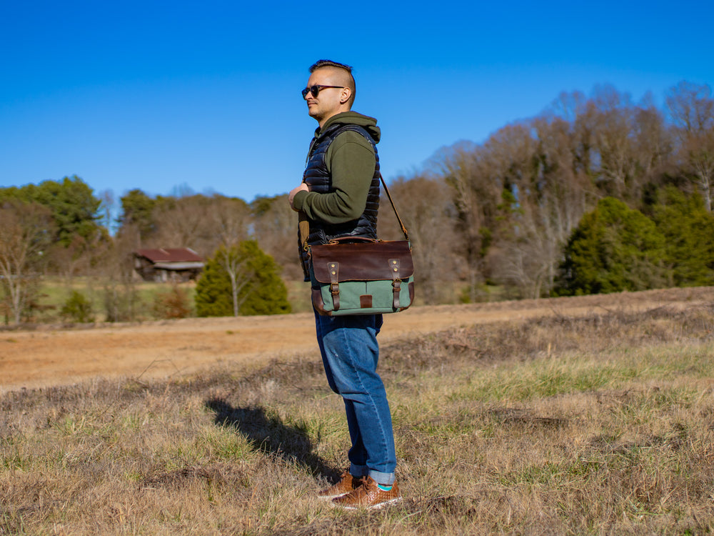 Canvas and Leather Cross Body Bag York - Teal Computer Bag - olpr.