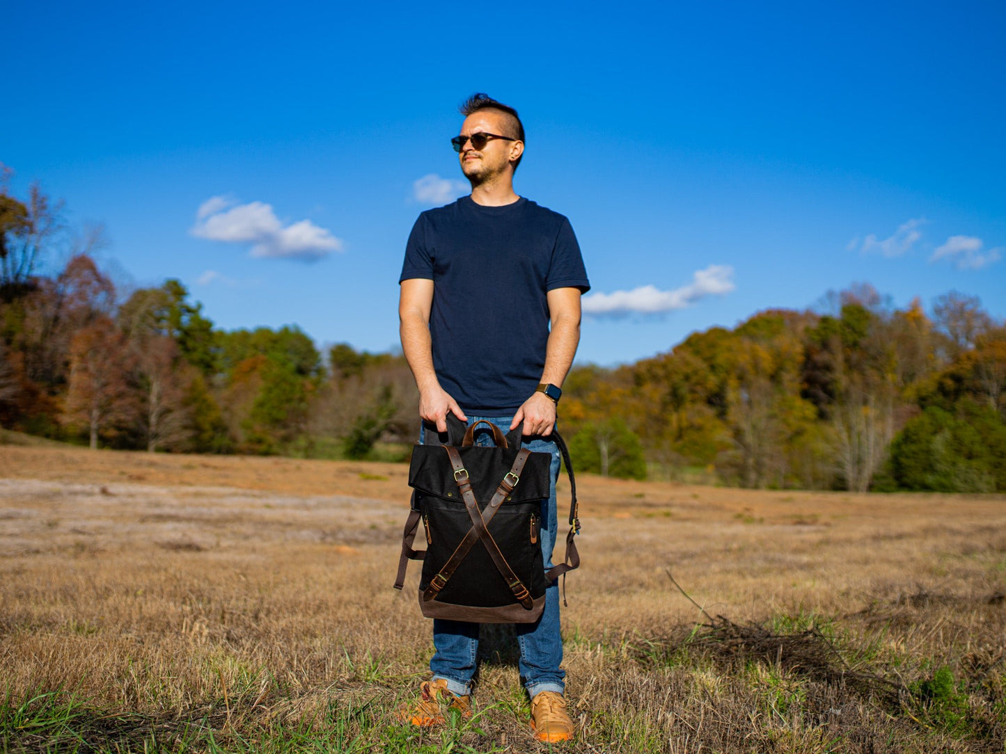 cross shoulder backpack leather Canvas and Leather Cross Straps Backpack
