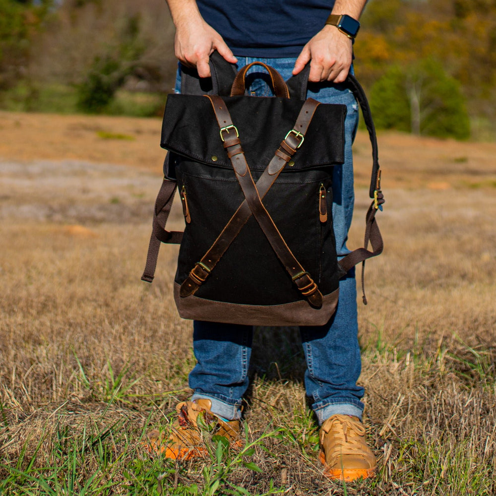 canvas leather bags over shoulder backpack Canvas and Leather Cross Straps Backpack
