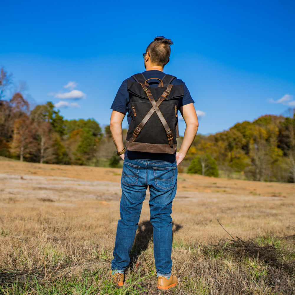 canvas leather strap backpack Canvas and Leather Cross Straps Backpack
