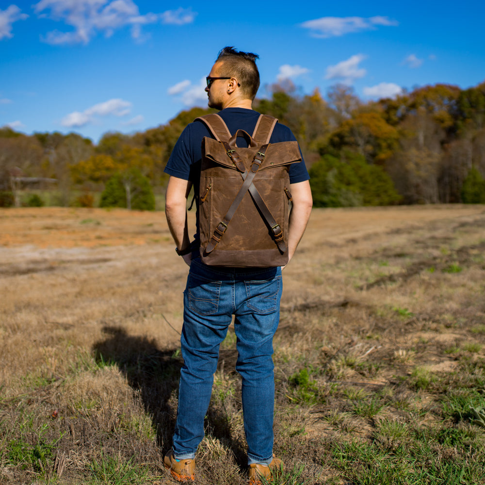 canvas leather strap backpack Canvas and Leather Cross Straps Backpack