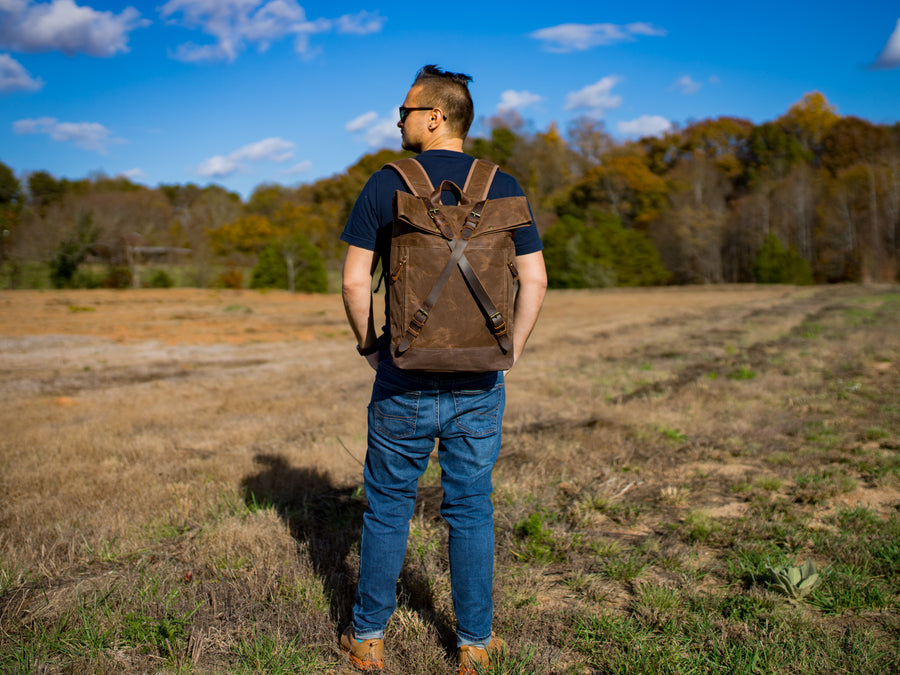 Canvas and Leather Cross Straps Backpack - Brown backpack - olpr.
