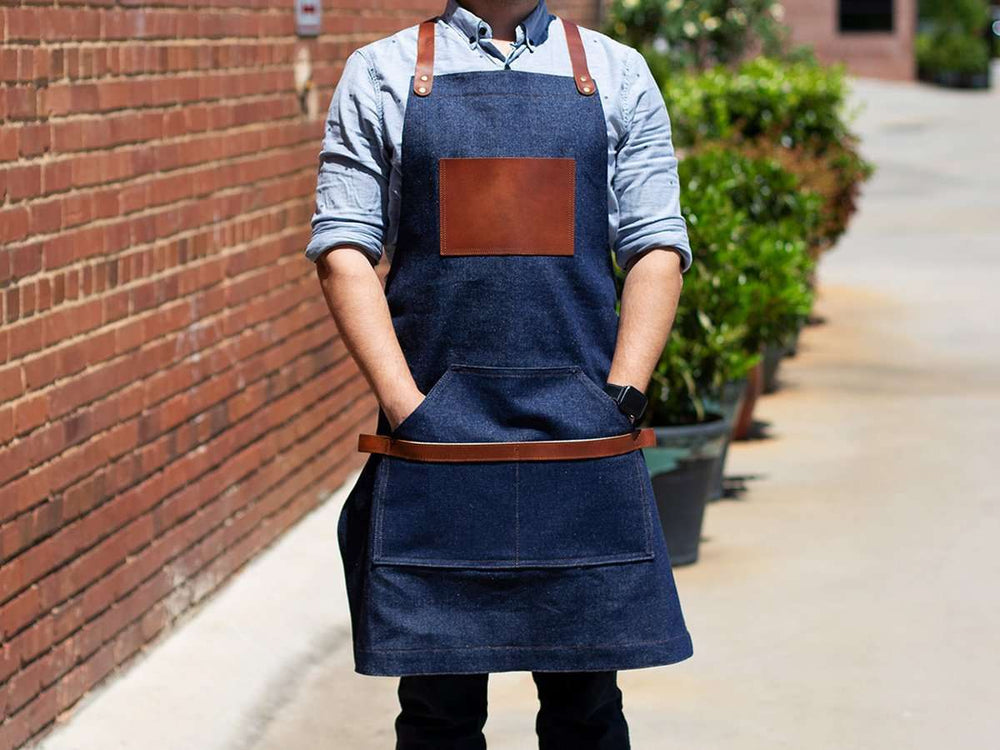 Custom Apron with Leather Straps and Pocket Apron - olpr.