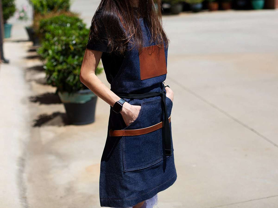 Custom Apron with Leather Straps and Pocket Apron - olpr.