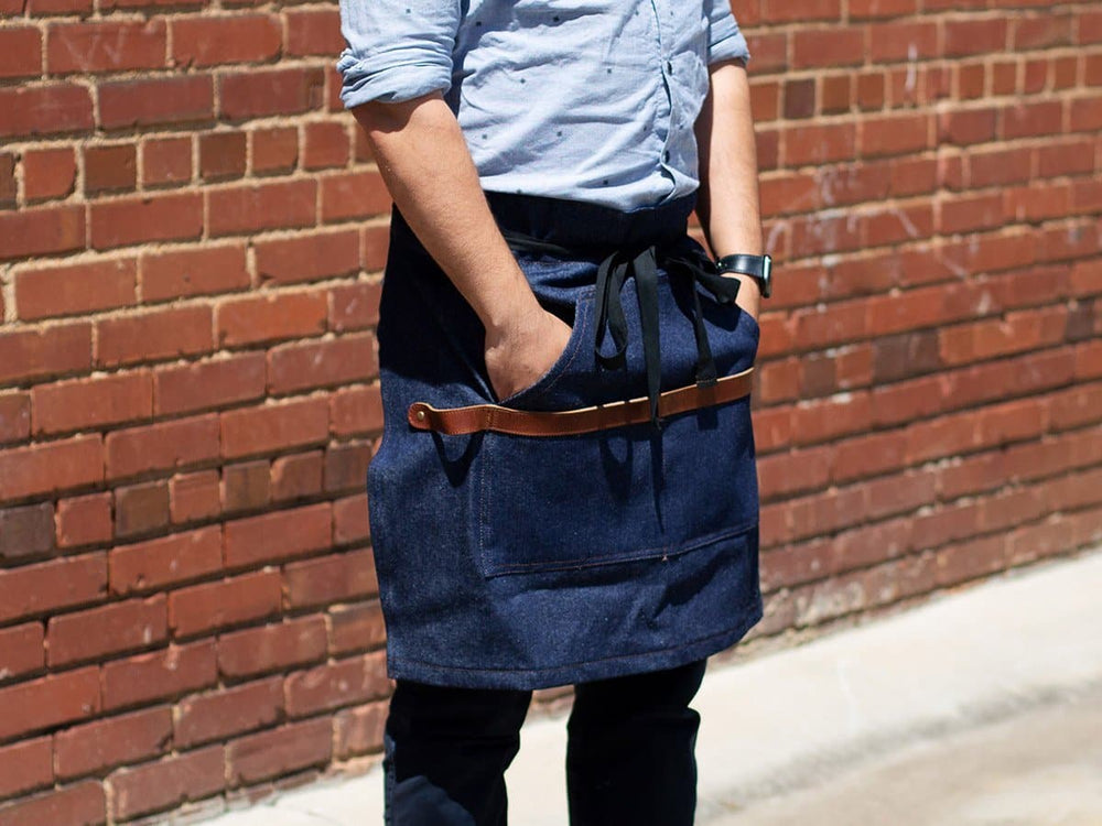 Denim Half Apron with Leather Apron - olpr.
