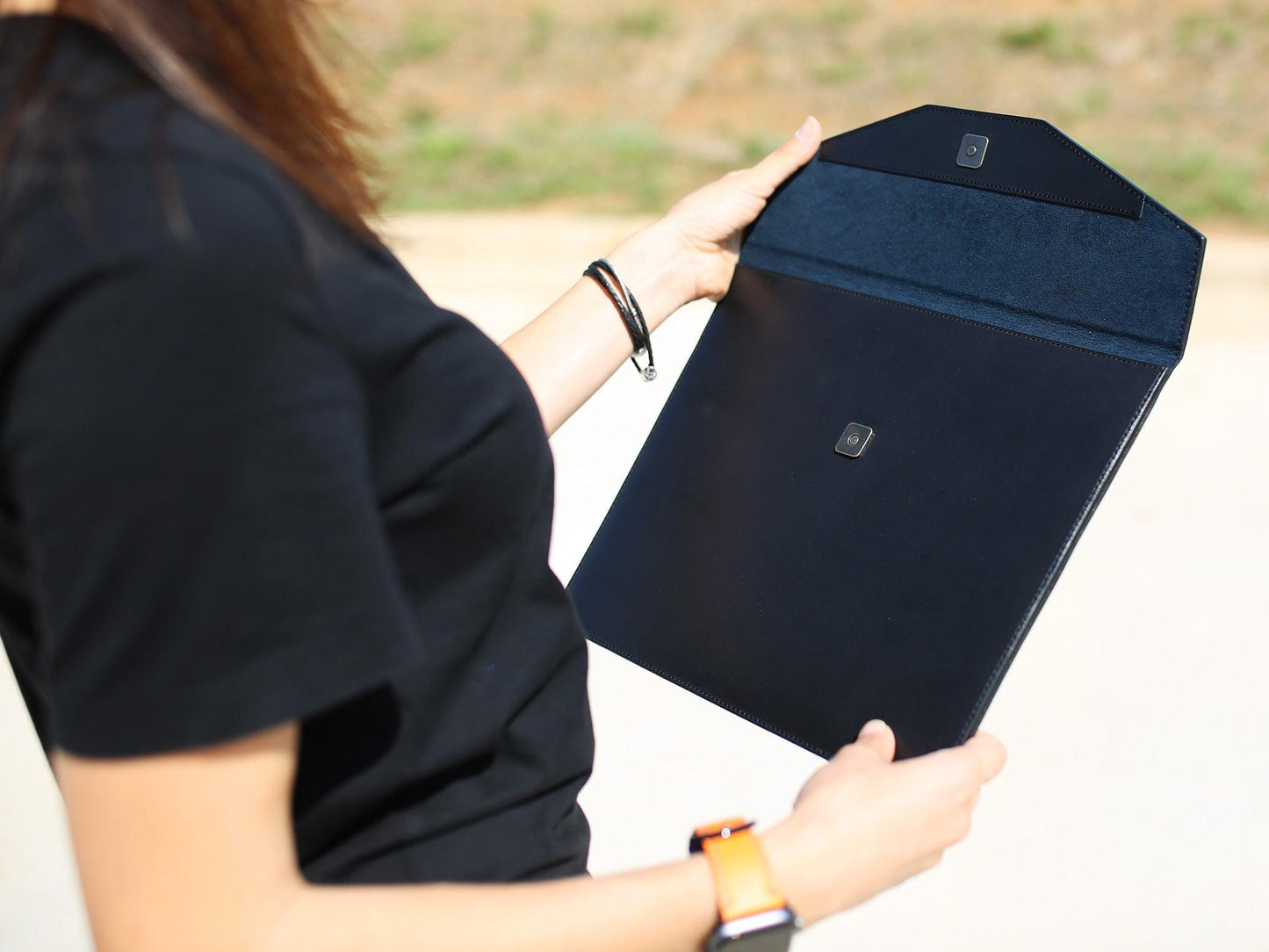 Leather Document Folder - Black Document Holder - olpr.