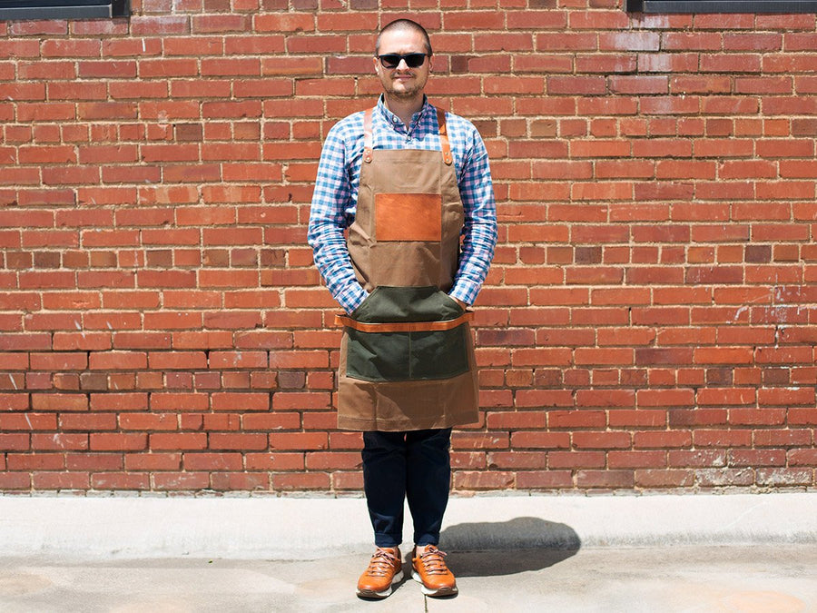 Waxed Canvas and Leather Apron - Brown Apron - olpr.