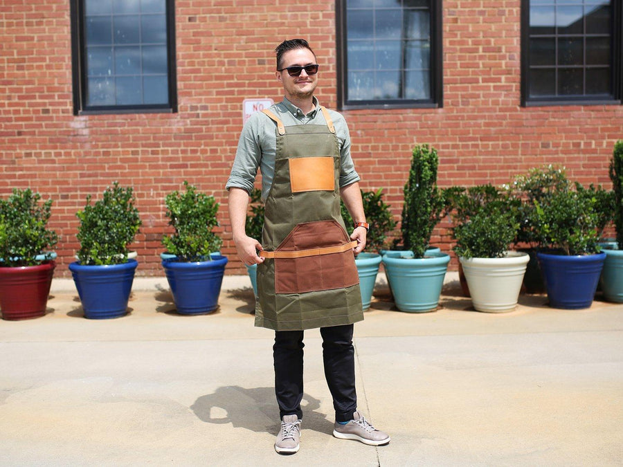 Waxed Canvas and Leather Apron - Green/Brown Aprons - olpr.