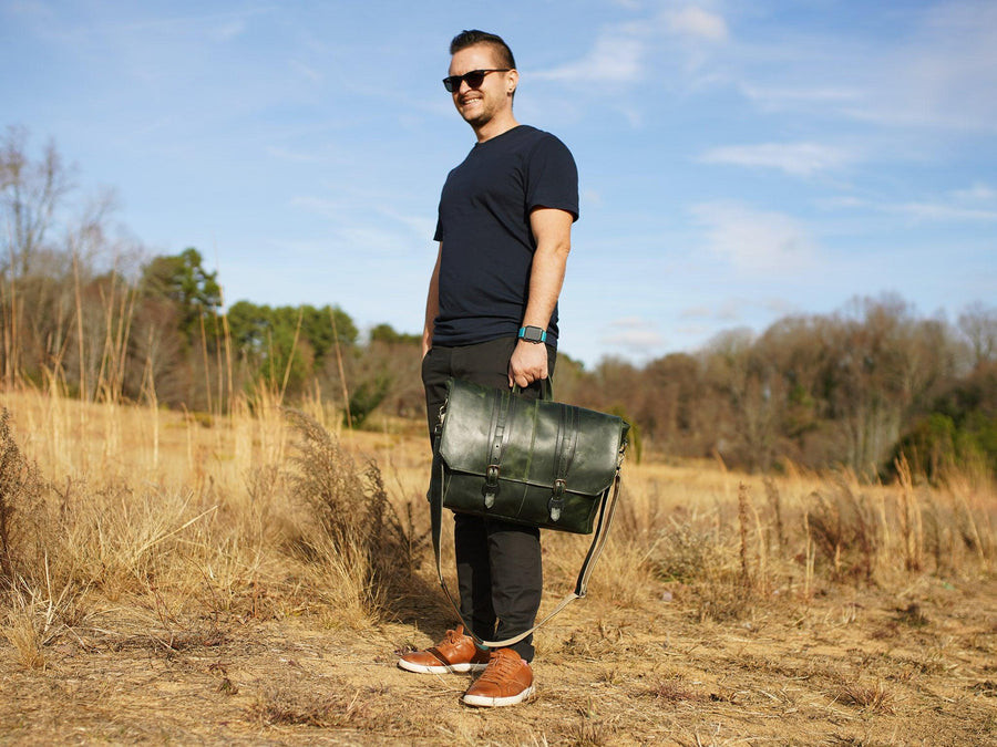Leather Man Work Bag - Green Briefcases - olpr.