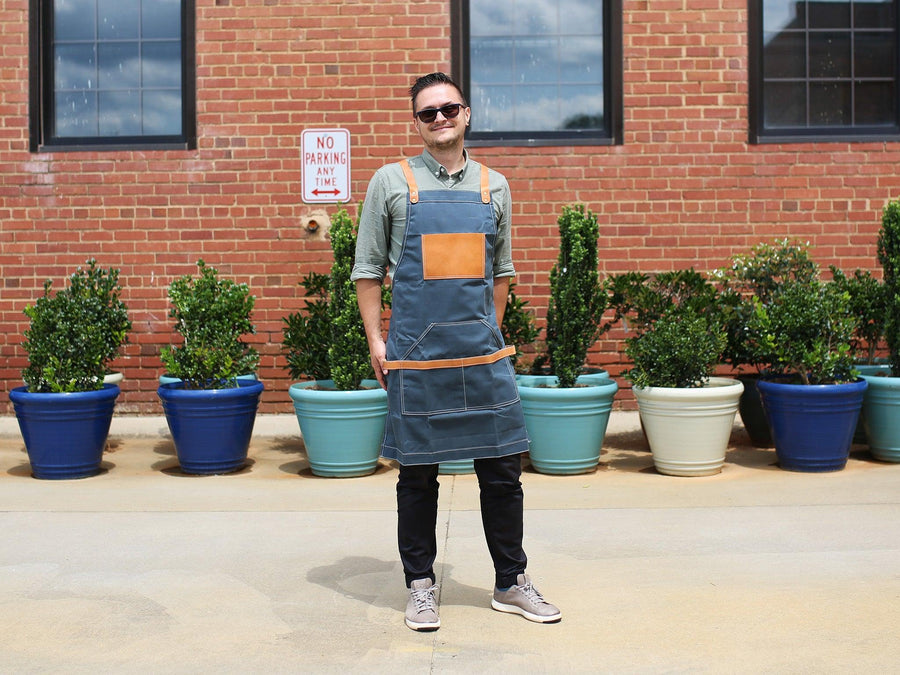 Waxed Canvas and Leather Apron - Grey Apron - olpr.