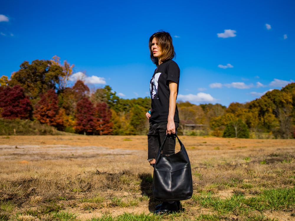 Crazy Horse Leather Hobo Bag - Black Women Bag - olpr.