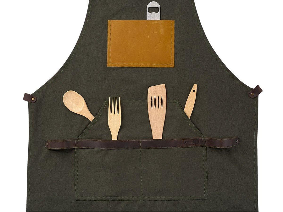 Canvas and Leather Apron - Olive Apron - olpr.