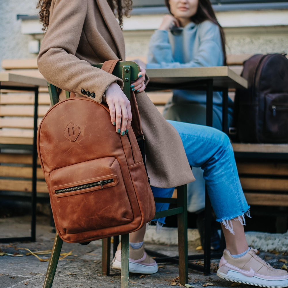 Women`s Crazy Horse Leather Backpack City - Chocolate Women`s Crazy Horse Leather Backpack City - Chocolate
