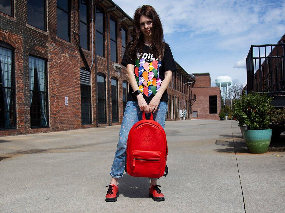 Red leather rucksack Clearance