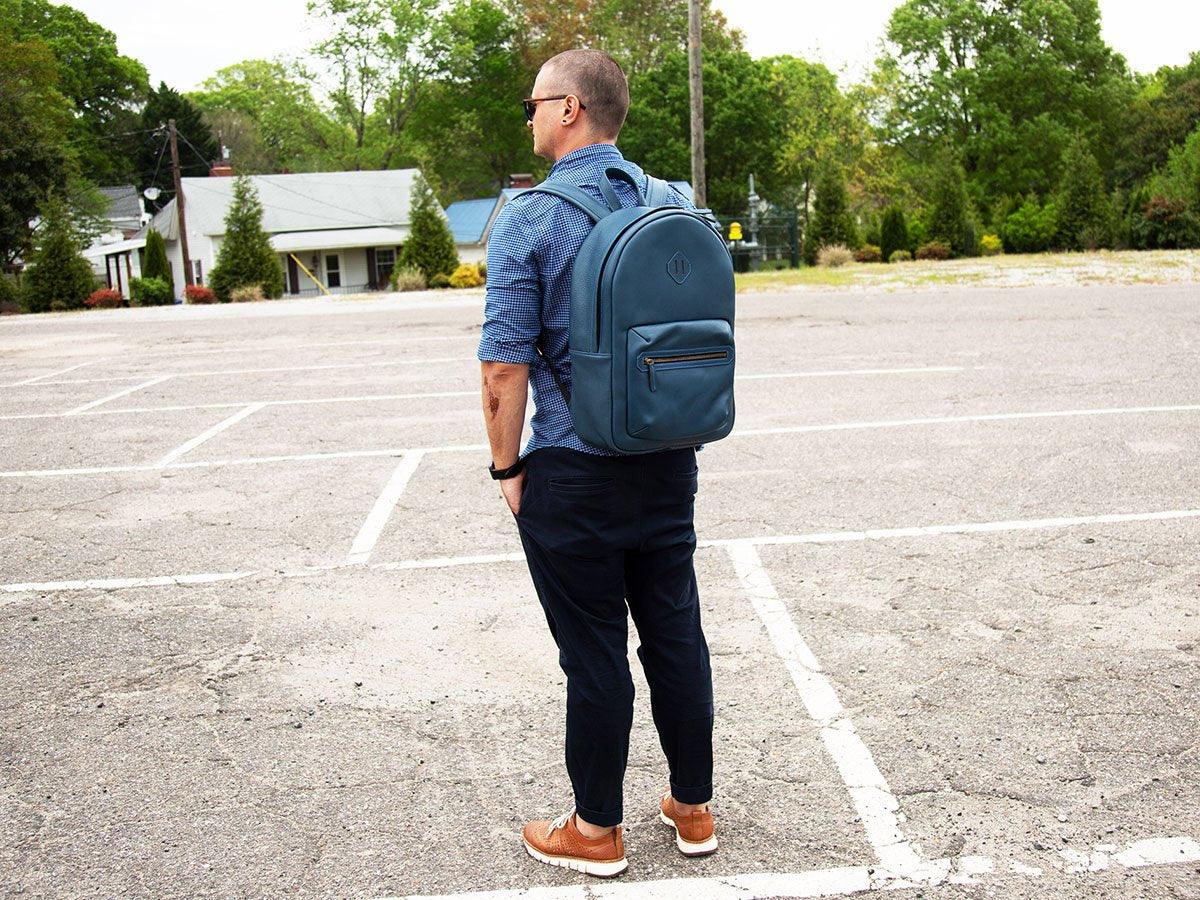 blue leather backpack outfit Personalized Italian Leather Backpack City - Blue