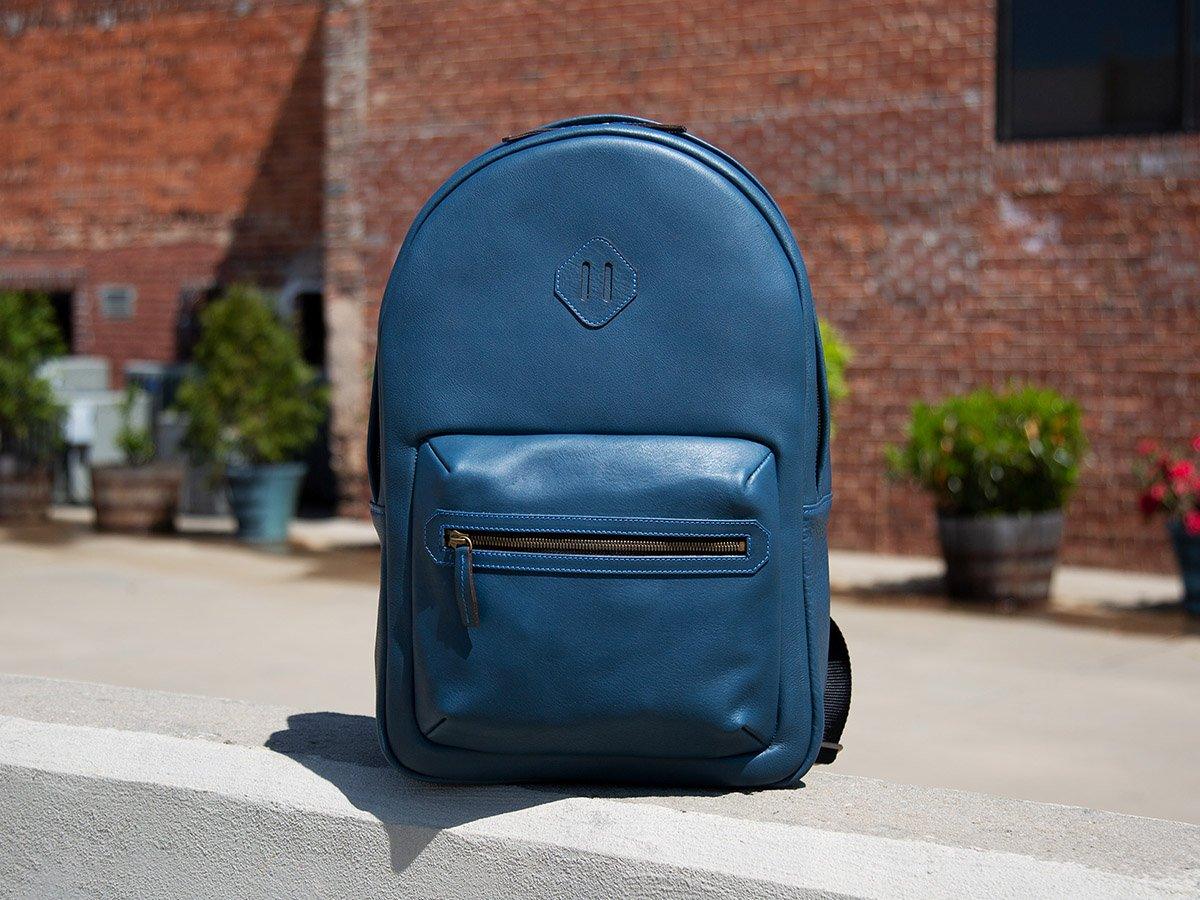 Dark blue leather backpack Clearance