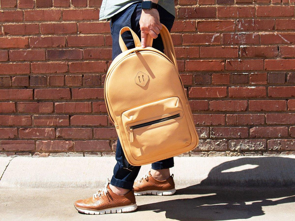 cream brown leather backpack Italian Leather Backpack City