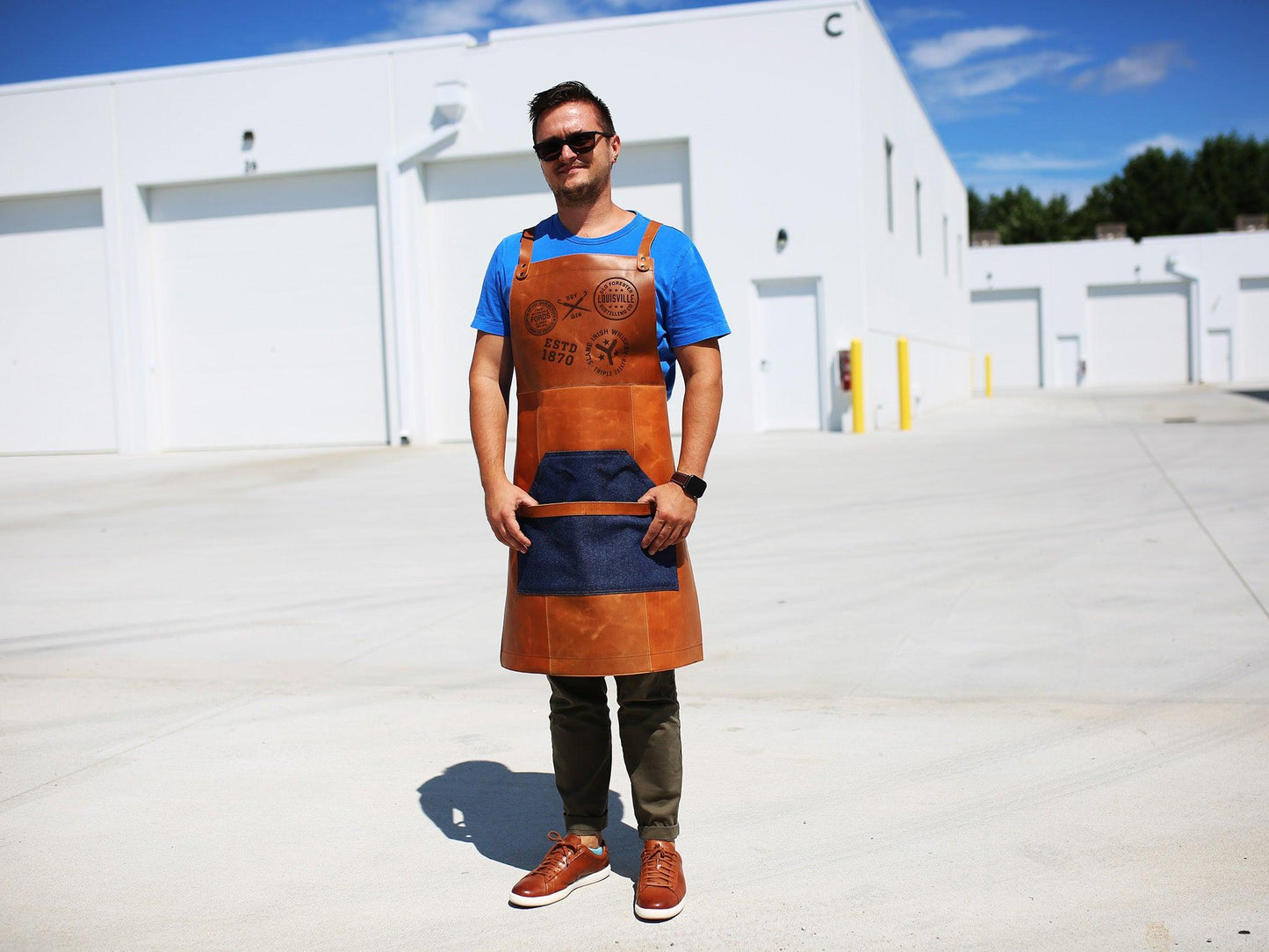 Leather Apron with Denim Kangaroo pocket Apron - olpr.