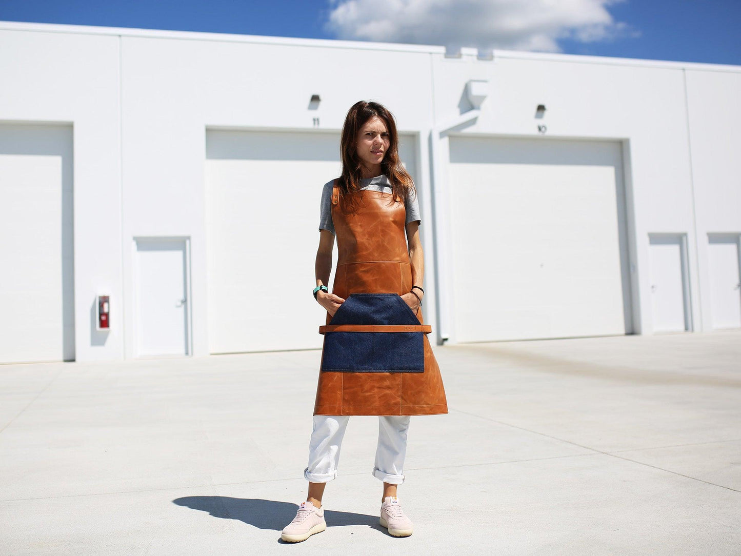 Leather Apron with Denim Kangaroo pocket Apron - olpr.