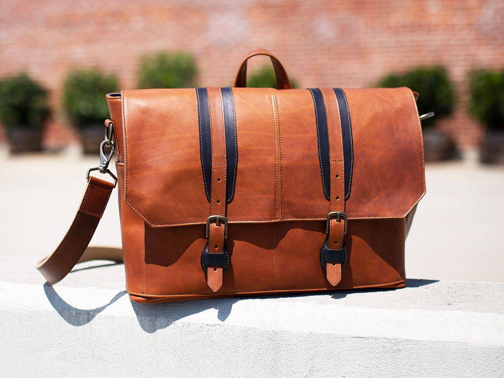 Leather Man Work Bag - Tan Briefcase - olpr.