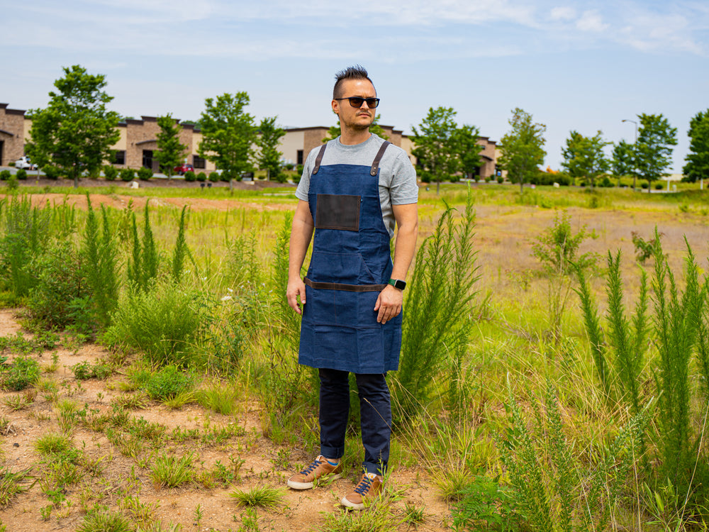 Canvas and Leather Apron - Light Denim Aprons - olpr.