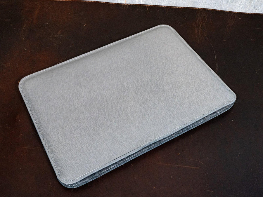 Leather Macbook Sleeve With Wool Lining - Grey  - olpr.