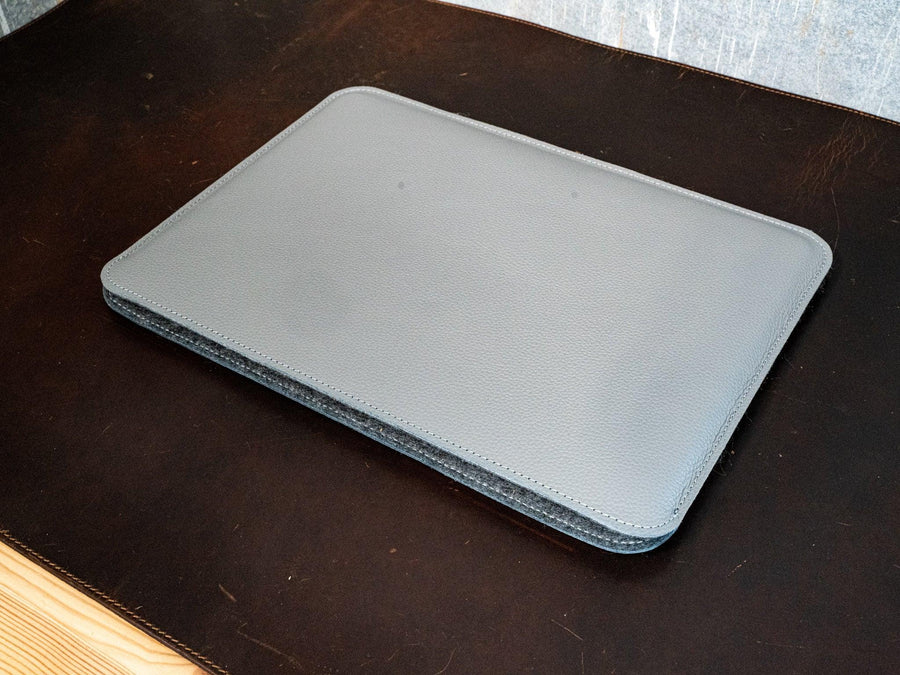 Leather Macbook Sleeve With Wool Lining - Grey  - olpr.