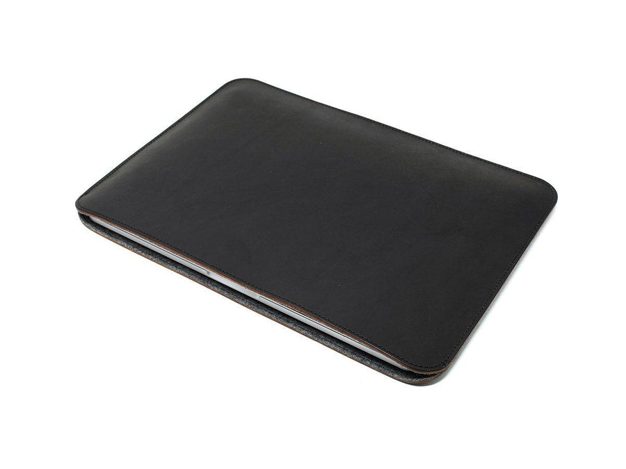 Leather Macbook Sleeve With Wool Lining - Black Pro & Air Case - olpr.