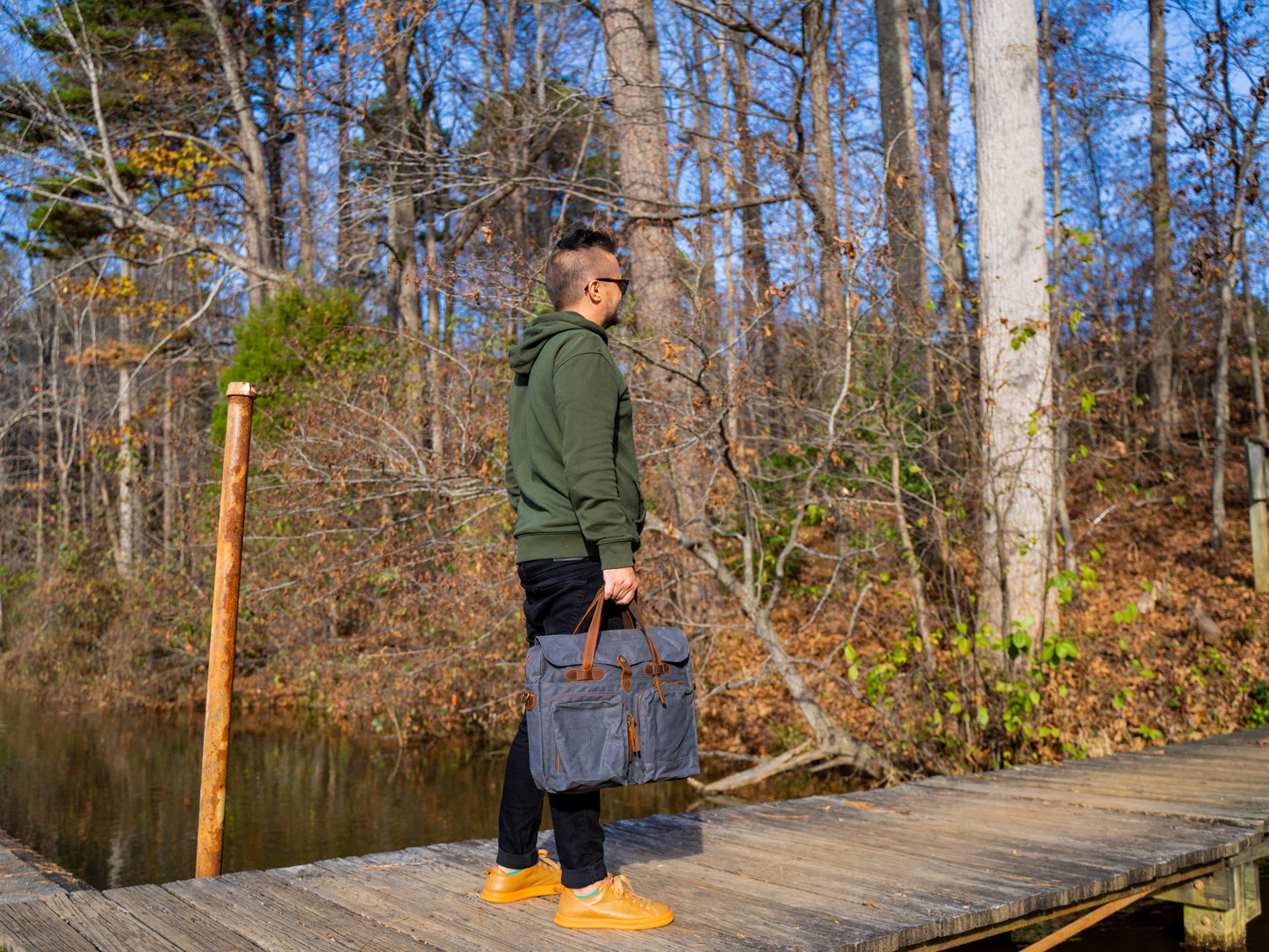 Canvas and Leather Briefcase Marty - Charcoal Briefcase - olpr.