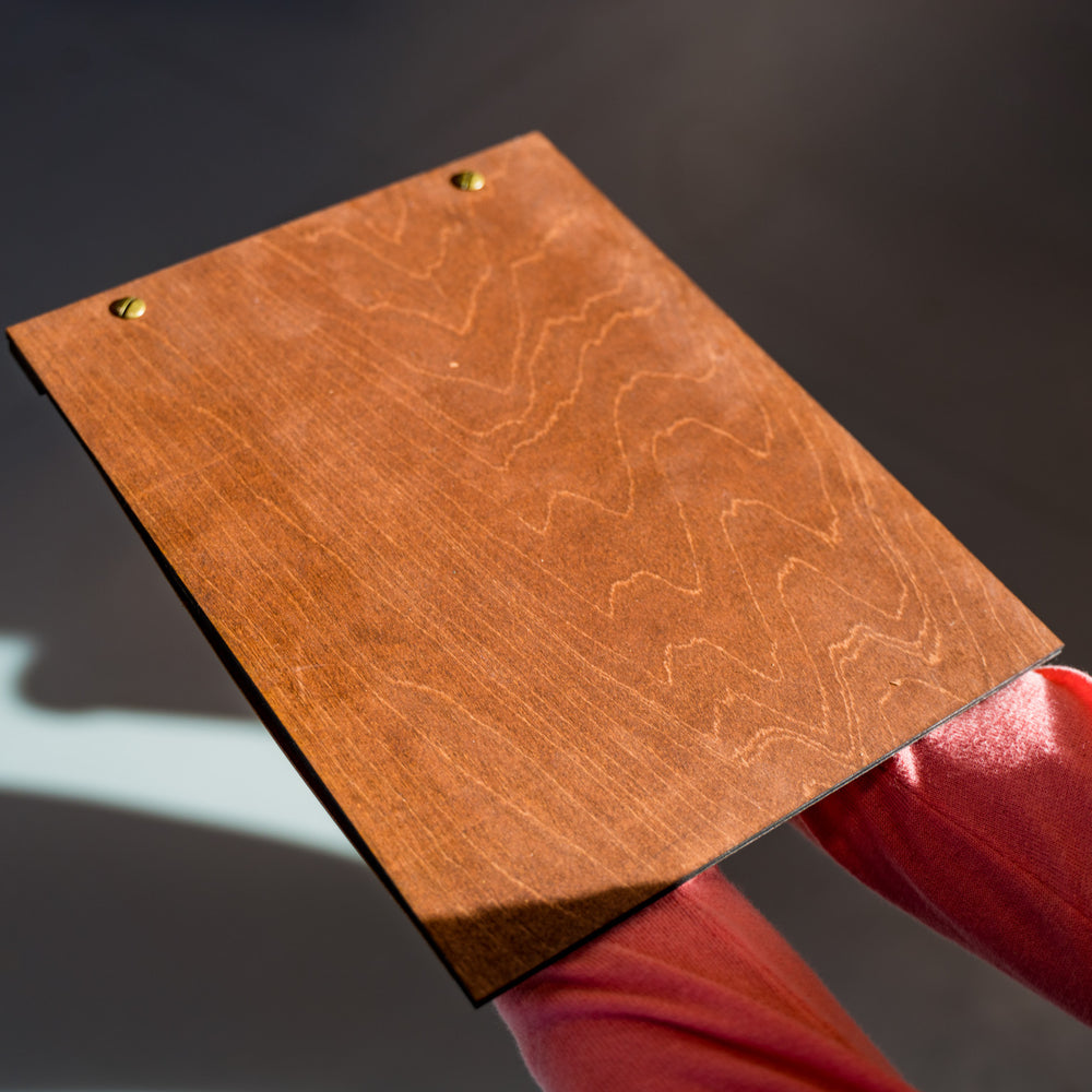 
                      
                        Leather and Wood Menu Holder - Chocolate Menu Cover - olpr.
                      
                    