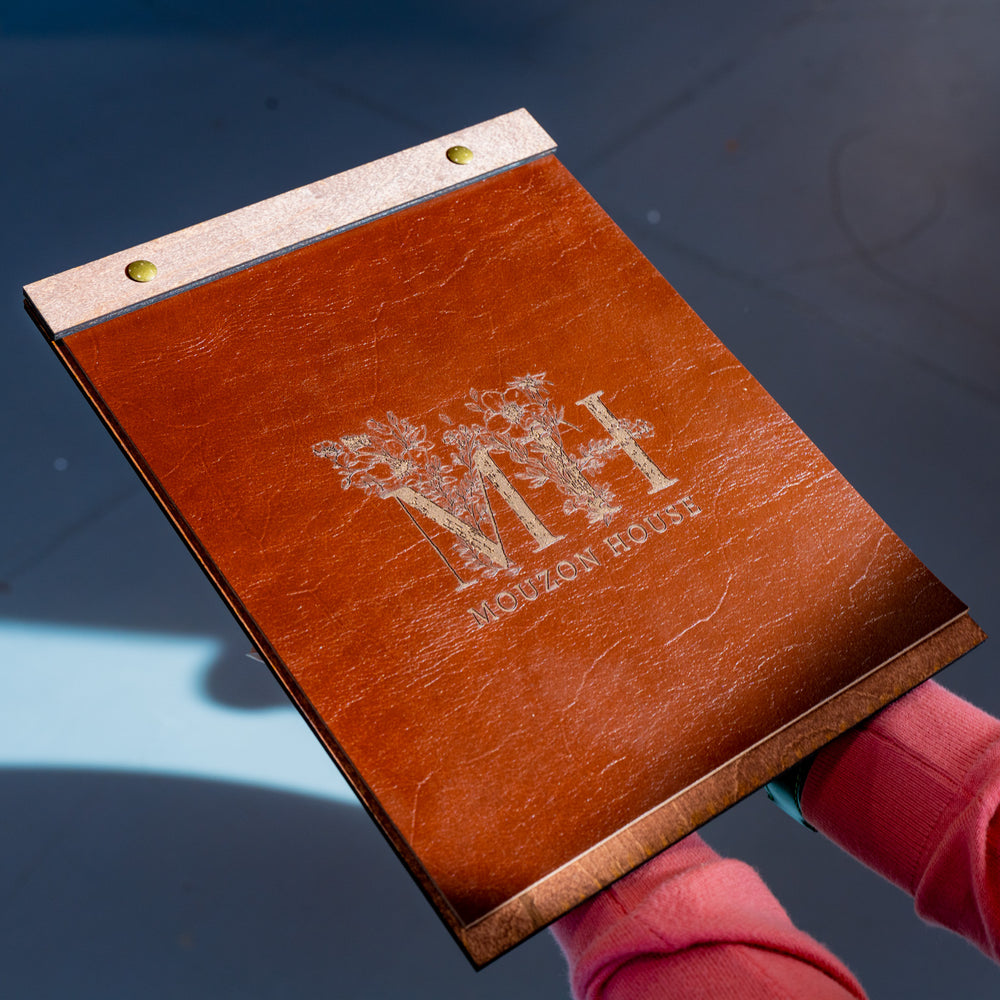 
                      
                        Leather and Wood Menu Holder - Chocolate Menu Cover - olpr.
                      
                    
