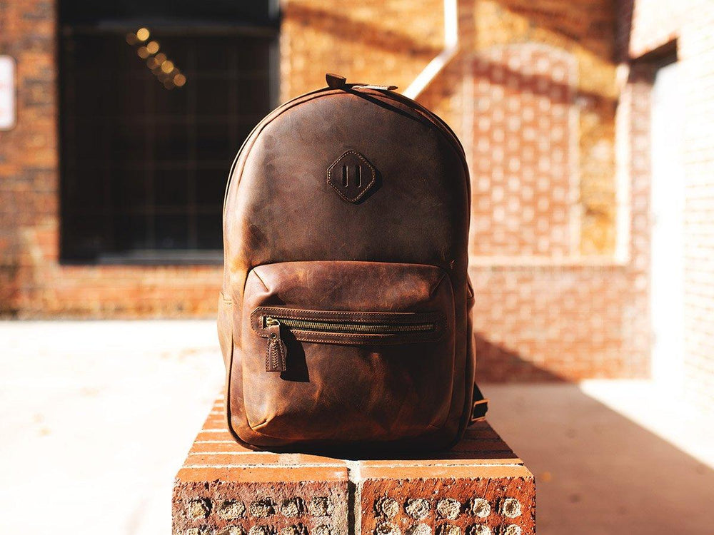 black leather backpack with silver milwaukee Handmade Milwaukee Leather Backpack City
