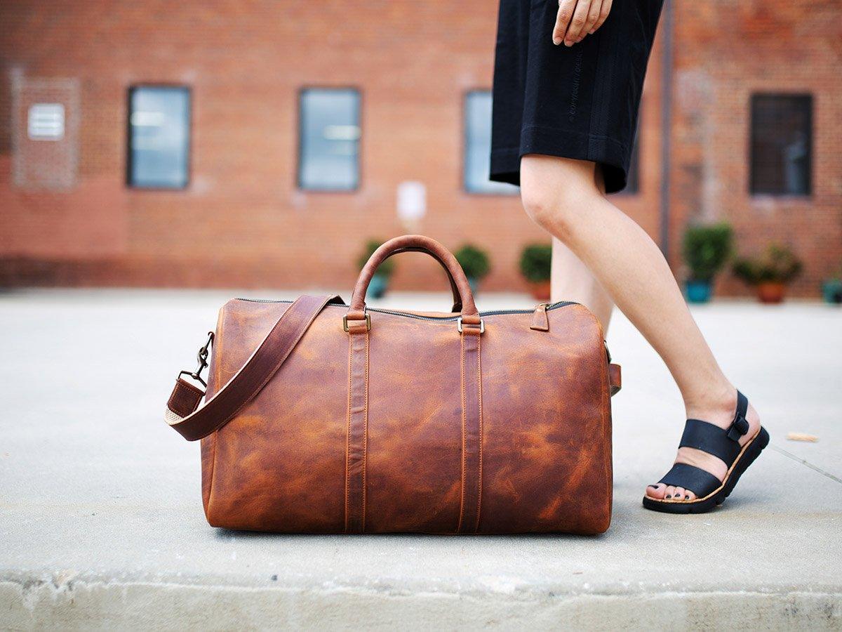 Juggernaut Mens Brown Leather Duffle Bag | Family Travel Bag | MaheTri