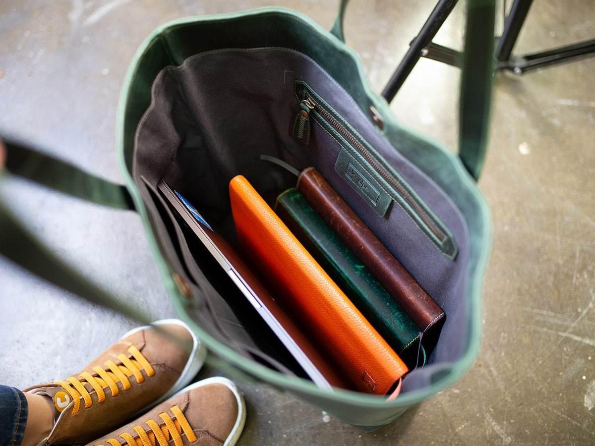 Leather Tote Bag Jess - Green Women Bag - olpr.