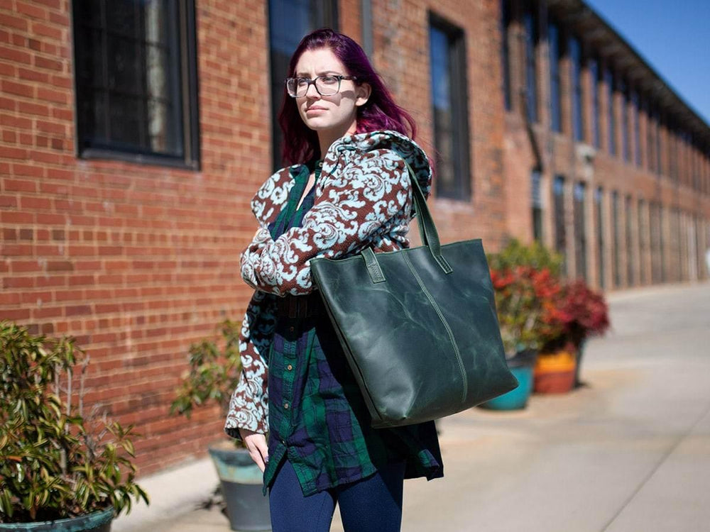 
                      
                        Leather Tote Bag Jess - Green Women Bag - olpr.
                      
                    
