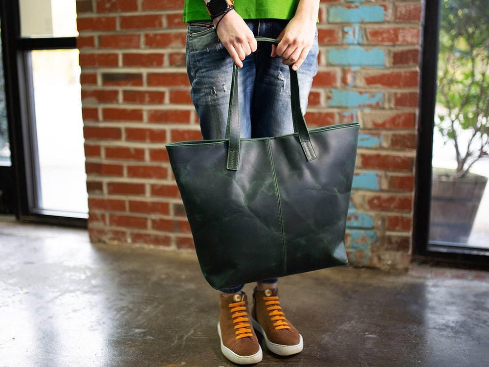 Leather Tote Bag Jess - Green Women Bag - olpr.