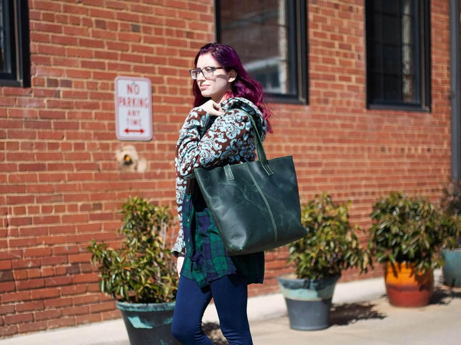 Leather Tote Bag Jess - Green Women Bag - olpr.