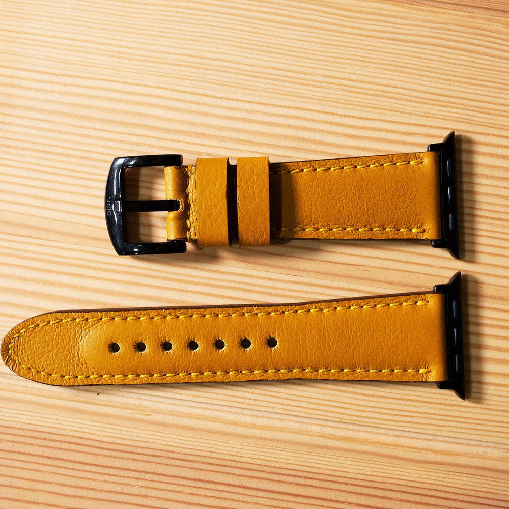 Italian Leather Apple Watch Band - Mustard iWatch Strap - olpr.