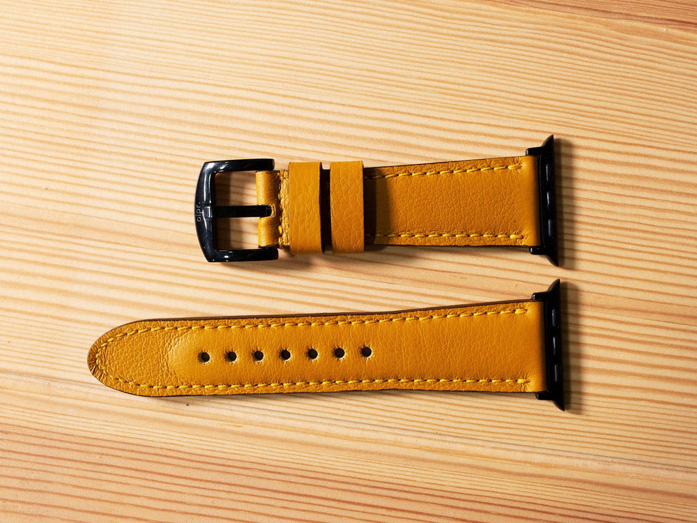 Italian Leather Apple Watch Band - Mustard iWatch Strap - olpr.