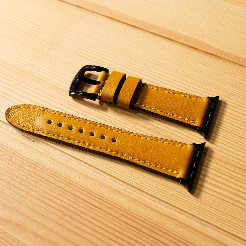 Italian Leather Apple Watch Band - Mustard iWatch Strap - olpr.
