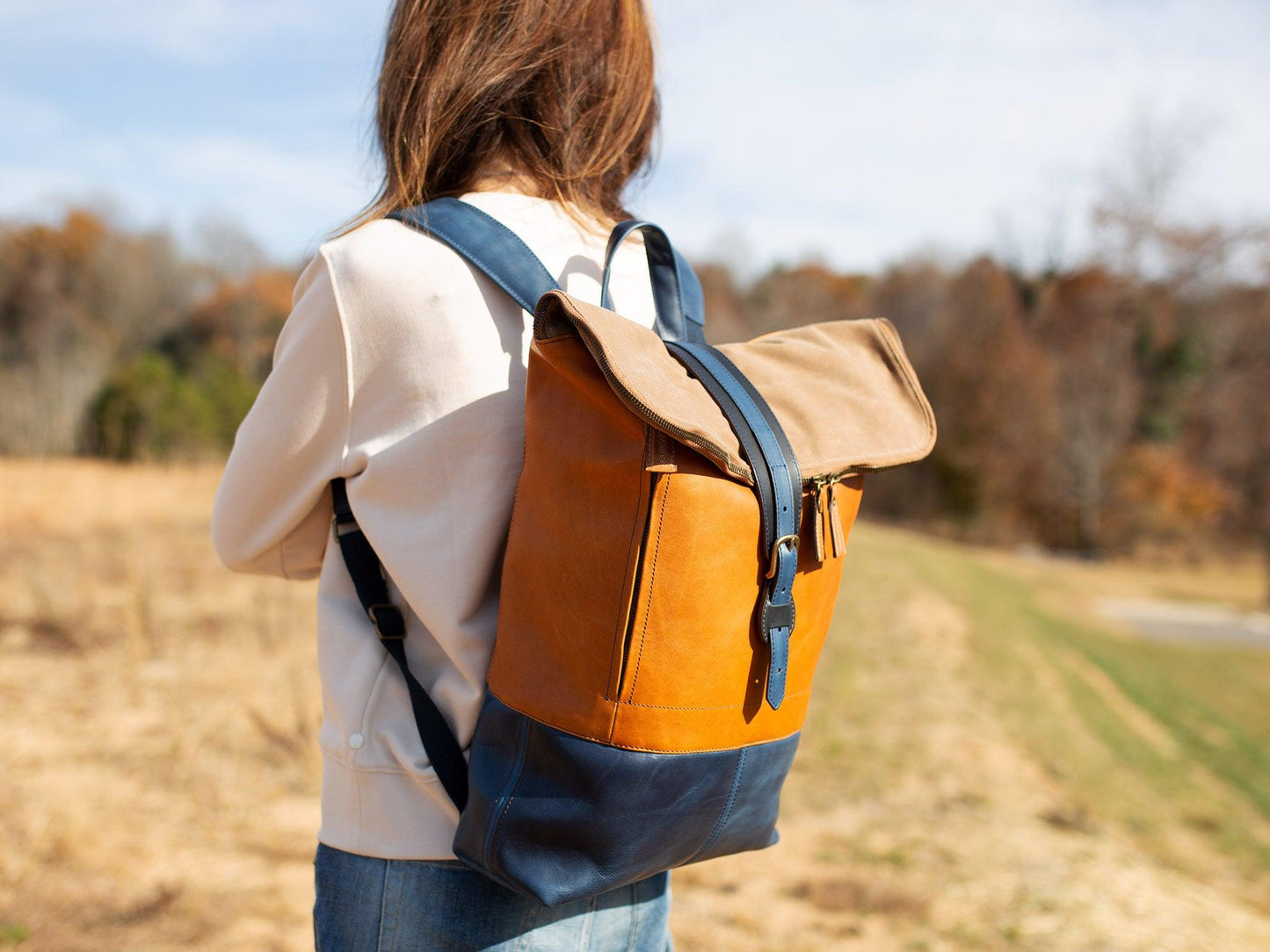 backpacks for women travel Zipper Rolltop Backpack Natural/Navy for Woman