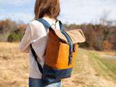 Zipper Rolltop Backpack Natural/Navy for Woman Backpacks - olpr.