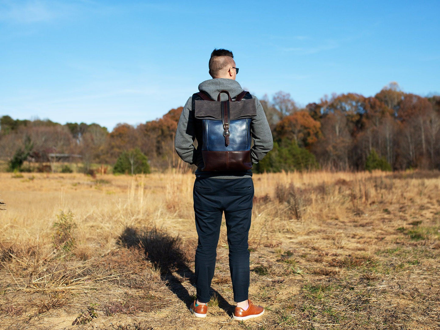 Rolltop Backpack Navy/Chestnut Backpack - olpr.