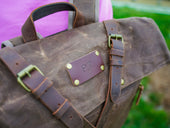 Canvas and Leather Cross Straps Backpack - Brown