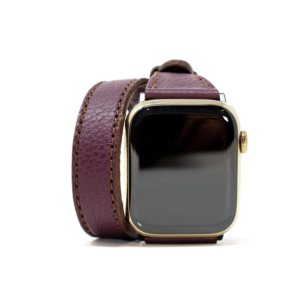 Petite Double Italian Leather Apple Watch Band - Plum iWatch Strap - olpr.