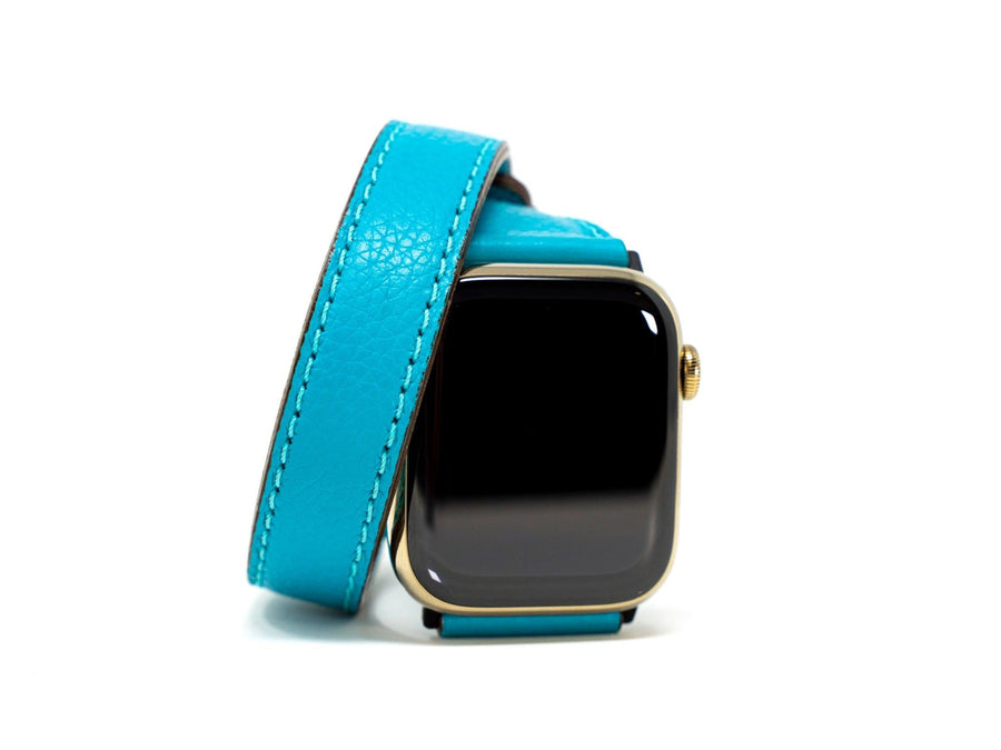 Petite Double Italian Leather Apple Watch Band - Turquoise iWatch Strap - olpr.